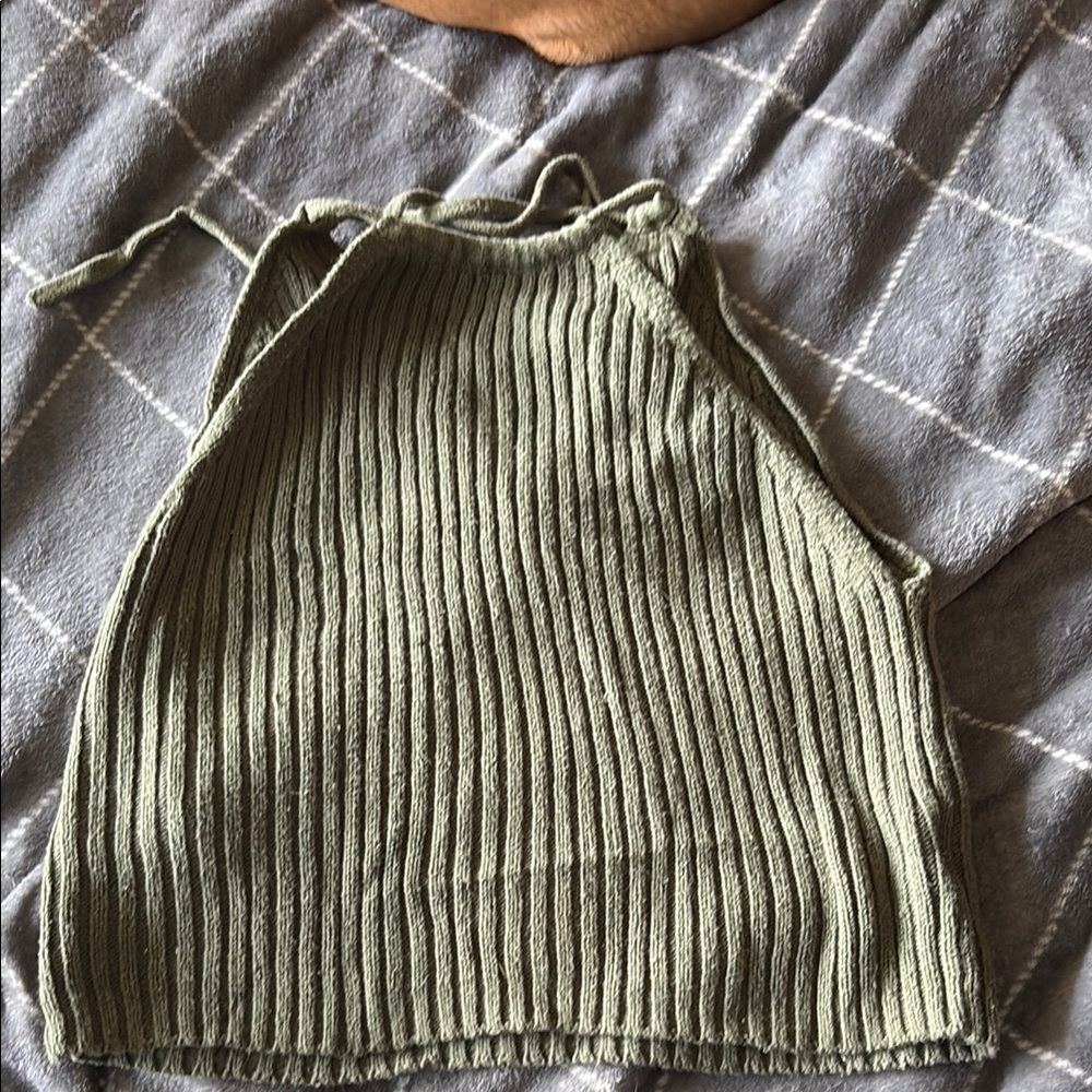 La Hearts Olive Green Ribbed Halter Top